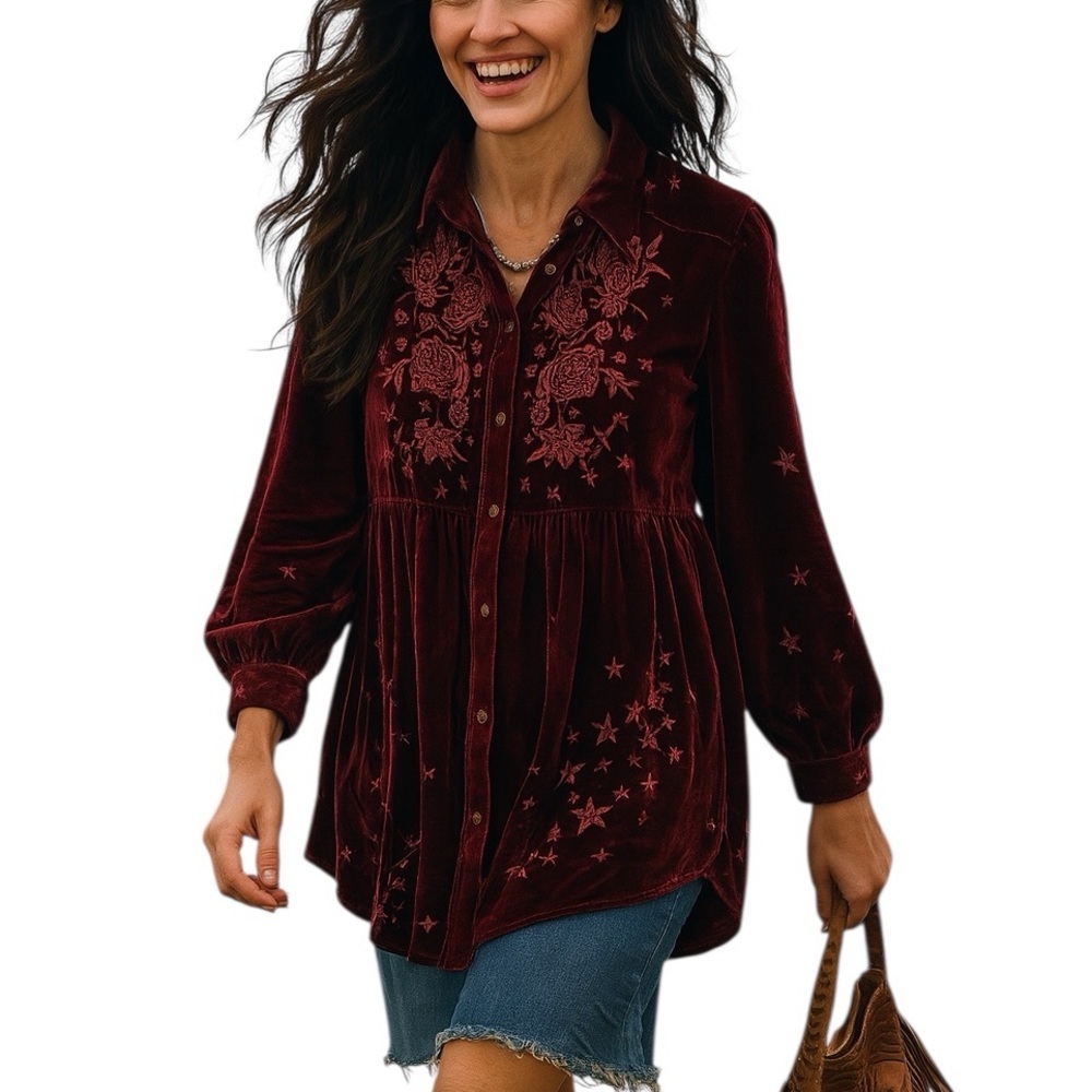 Johnny Was Roberta embroidered velvet smocked tunic
NWT